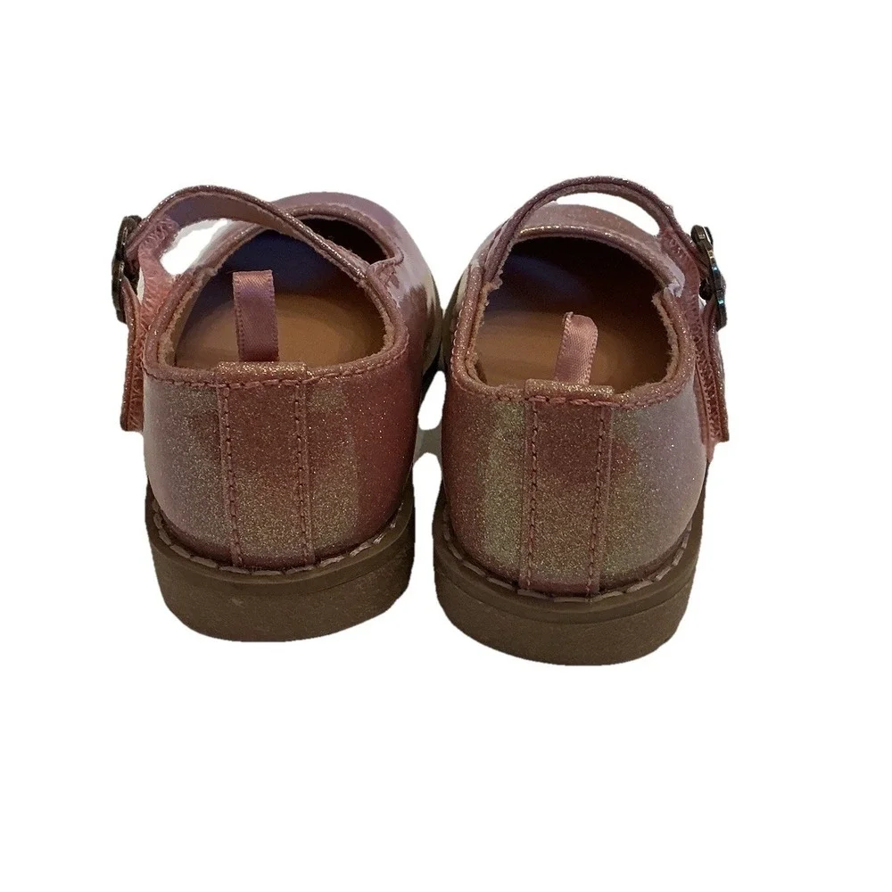 Old Navy‎ Mary Jane Shoes Glitter Look Pink Flower Buckle Toddler Size 6 Sparkle